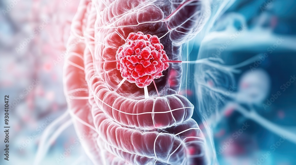 Anatomy of the human colon with highlighted sections showing tumor ...