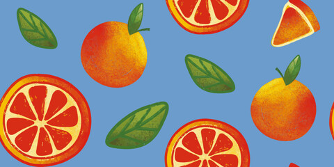 Wall Mural - Patern seamless natural fresh oranges set. Fashion template for design.
