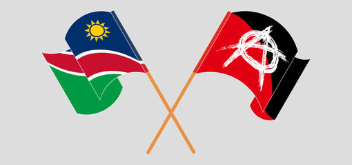 Sticker - Crossed and waving flags of Namibia and Anarchy