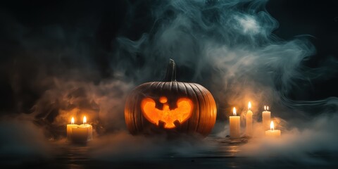 Spooky Halloween Pumpkin with Candles created by ai