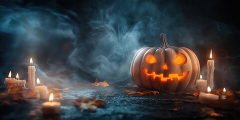 Spooky Halloween Pumpkin with Candles created by ai