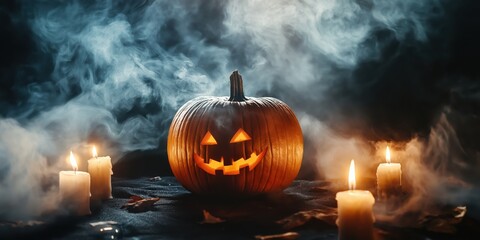 Spooky Halloween Pumpkin with Candles created by ai