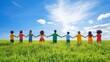 © Oulaphone - A group of diverse children holding hands in a green field under a bright sky symbolizing a hopeful future.
