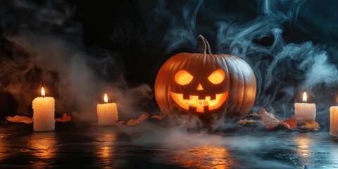 Spooky Halloween Pumpkin with Candles created by ai