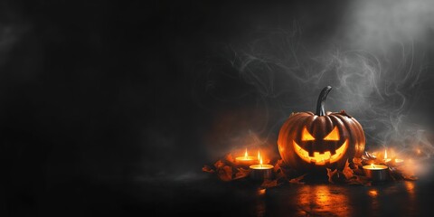 Spooky Halloween Pumpkin with Candles created by ai