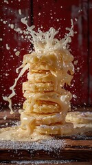 Sticker - Condensed milk splash over stack of pancakes.