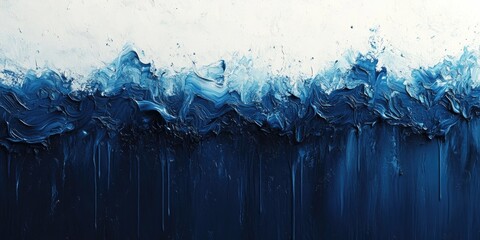 Wall Mural - Abstract Blue and White Painting with Dripping Texture