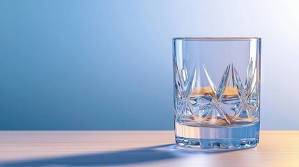 Wall Mural - A glass of water sits on a wooden table