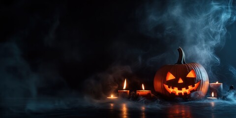 Spooky Halloween Pumpkin with Candles created by ai