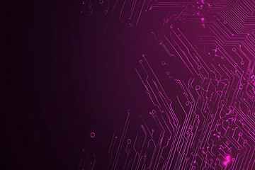 Abstract image of a circuit board with glowing lines and nodes on a pink gradient background. The intricate network of connections creates a modern, tech-inspired visual. Copy space available