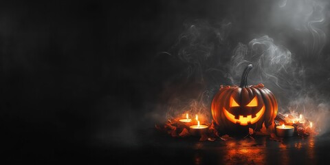 Spooky Halloween Pumpkin with Candles created by ai