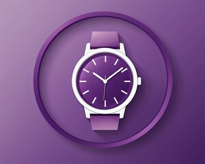 Wall Mural - Purple wristwatch illustration with white hands and a circle around it.