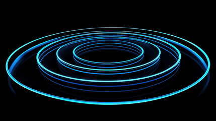 blue glowing geometric shape on black background, scientific and futuristic