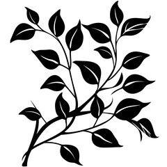 black and white simple clip art, leaves
