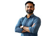 © john - Happy Indian businessman professional leader standing arms crossed in office. Smiling male employee, business man company executive manager, confident eastern entrepreneur at work, 