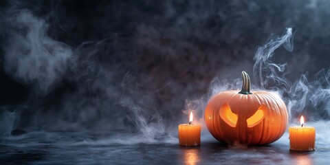 Spooky Halloween Pumpkin with Candles created by ai