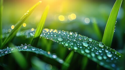 Poster - Dewdrops on Grass Blades