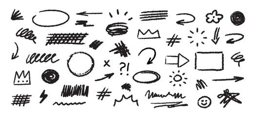 Aufkleber - Collection of hand drawn simple decorative elements. Doodle shapes and squiggles in grunge style.