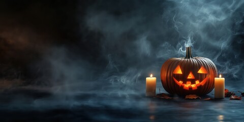 Spooky Halloween Pumpkin with Candles created by ai