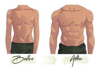 Vector illustration of changes before and after male body fitness