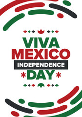 Wall Mural - Viva Mexico. Mexican Independence Day. Happy holiday. Celebrate annual in September 16. Freedom day. Patriotic mexican design. Poster, card, banner, template, background. Vector illustration