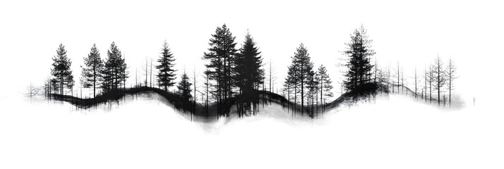 Wall Mural - black logo on white ground of a Forrest, but the trees are made out of waveforms