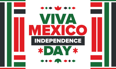 Wall Mural - Viva Mexico. Mexican Independence Day. Happy holiday. Celebrate annual in September 16. Freedom day. Patriotic mexican design. Poster, card, banner, template, background. Vector illustration