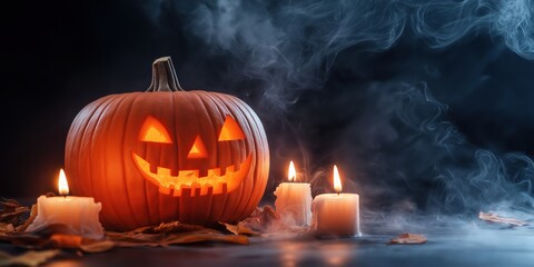 Spooky Halloween Pumpkin with Candles created by ai