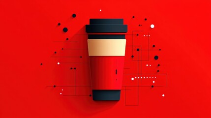 Canvas Print - Stylized Red Coffee Cup with Abstract Background