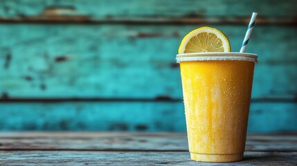 Sticker - Refreshing Lemonade in Bright Cup on Rustic Surface