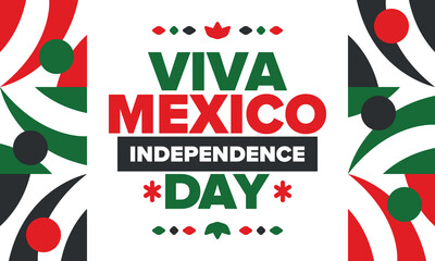 Wall Mural - Viva Mexico. Mexican Independence Day. Happy holiday. Celebrate annual in September 16. Freedom day. Patriotic mexican design. Poster, card, banner, template, background. Vector illustration