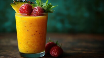 Canvas Print - Vibrant Fruit Smoothie with Strawberries and Pineapple