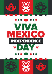 Wall Mural - Viva Mexico. Mexican Independence Day. Happy holiday. Celebrate annual in September 16. Freedom day. Patriotic mexican design. Poster, card, banner, template, background. Vector illustration