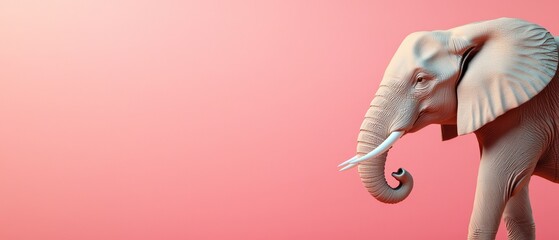 A 3D-rendered elephant standing majestically on the right side, set against a soft pastel background, symbolizing strength and wisdom in a serene zoo environment