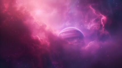 Wall Mural - Ethereal Cosmic Scene with Purple Nebula and Planet in Deep Space, Perfect for Sci-Fi and Fantasy Art, Dreamy Celestial Background