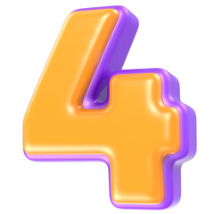 Sticker - Number 4 Yellow And Purple 3D Rendering