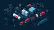 © Handz - Isometric illustration of a warehouse with trucks and cargo containers