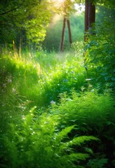 Wall Mural - vibrant green foliage framed lively natural backdrop creating stunning visual contrast, abundant, blooming, botanical, bright, countryside, colors