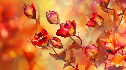 Poster - Red and Orange Flowers with a Blurred Background