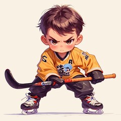 Wall Mural - A cute little boy learning to play hockey. 