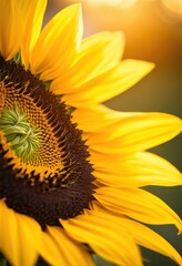 close vibrant sunflower set textured fabric backdrop highlighting its bright yellow petals rich details, prominent, nature, floral, bloom, green, botanical