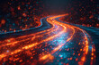 © ChristinaPhoto - abstract technology background depicts a digital data flow on a road, creating a vision of fast speed transfer with motion blur, symbolizing concept of future digital transformation, disruptive innova