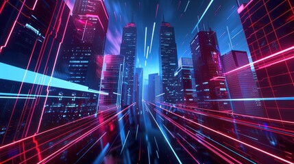 Sticker - Neon Cityscape - Futuristic Urban Landscape