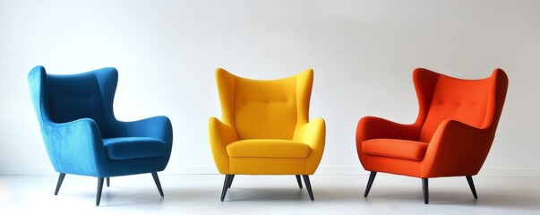 Poster - Modern colorful armchairs standing in empty room