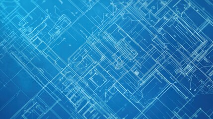 Blueprint paper background with detailed architectural sketches and technical lines, perfect for engineering, construction, and design themes.