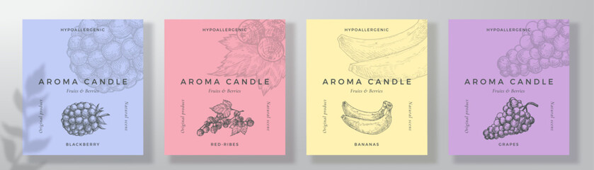 Wall Mural - aroma candle label design templates set. scented air freshener product sticker mockup backgrounds co
