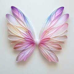 Wall Mural - A close up of a butterfly made out of paper on white, AI