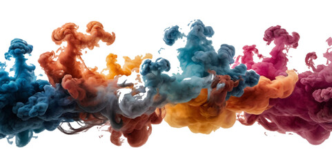 beautiful orange smoke plume isolated on transparent background. bright orange paint color powder fe