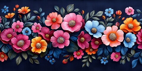 Wall Mural - Vibrant Floral Elegance: Pastel Chalk Drawing on Linen, generative ai