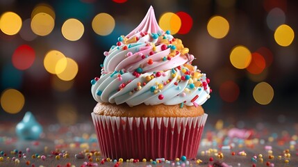 Wall Mural - a cupcake with sprinkles on top. 